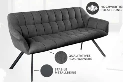 Esszimmer Sitzbank PAPILLON 165cm anthrazit Flachgewebe mit Lehnen schwarzes Metallgestell