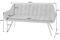 Esszimmer Sitzbank PAPILLON 165cm anthrazit Flachgewebe mit Lehnen schwarzes Metallgestell