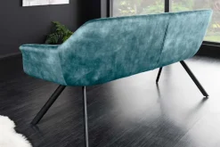 Esszimmer Sitzbank PAPILLON 165cm petrol Samt mit Lehnen schwarzes Metallgestell