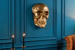 Exklusive Wandskulptur SKULL XXL 40cm gold Deko Totenkopf