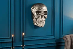 Exklusive Wandskulptur SKULL XXL 40cm silber Deko Totenkopf