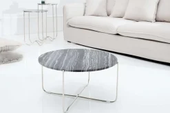 Exklusiver Couchtisch NOBLE 65cm grau echter Marmor rund silber Metall