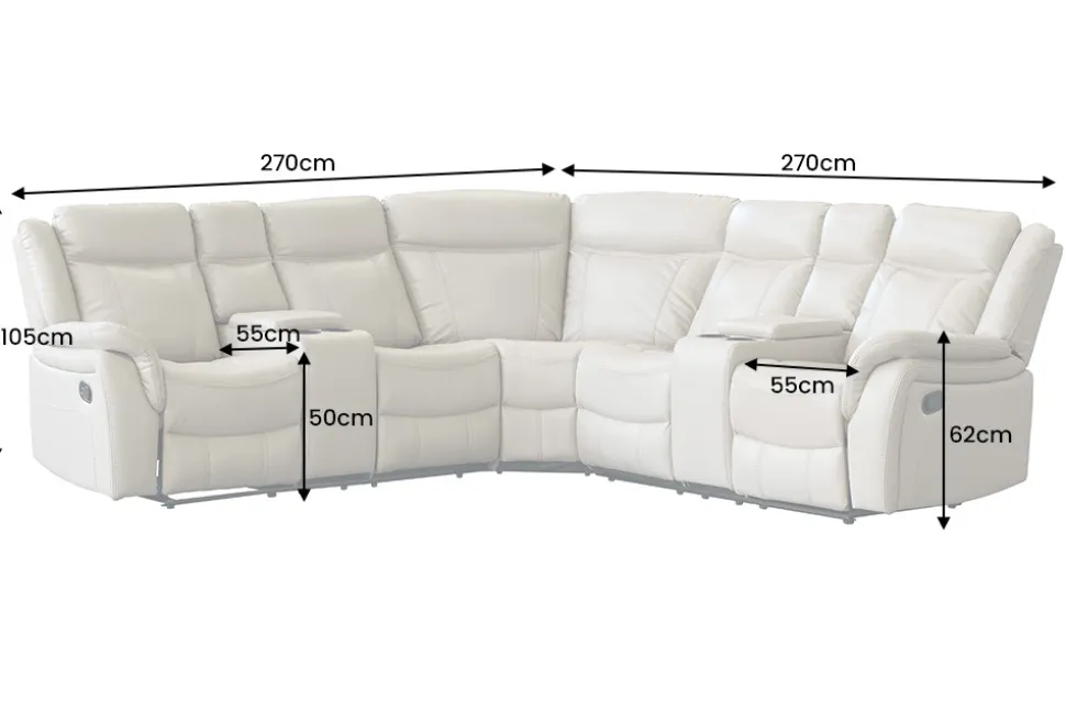 Exklusiver 5er Kinosessel HOLLYWOOD beige Ecksofa Getränkehalter Stauraum