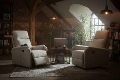 Exklusiver 1er Kinosessel HOLLYWOOD beige Strukturstoff elektrische Liegeposition