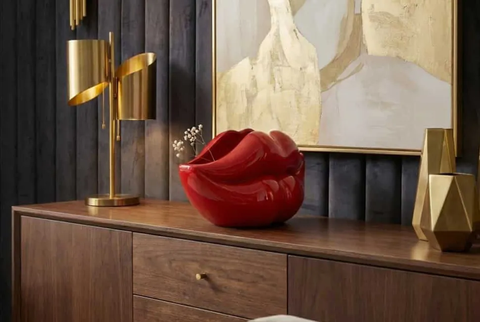 Extravagante Deko-Vase LIP 60cm rot handmade Hochglanz
