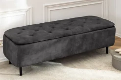 Extravagante Polsterbank EN VOGUE 120cm grau Samt mit Stauraum schwarze Metallbeine
