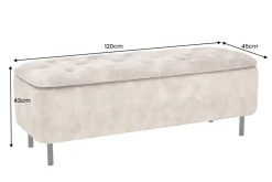 Extravagante Polsterbank EN VOGUE 120cm grau Samt mit Stauraum schwarze Metallbeine