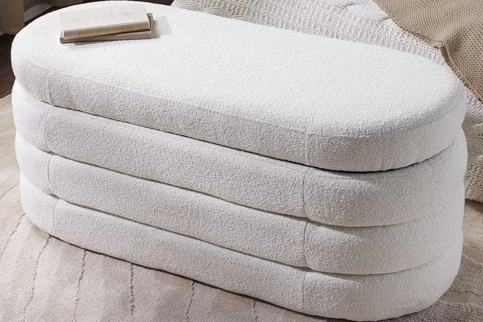 Extravagante Polsterbank VOGUE 115cm creme weiß Bouclé Sitzbank mit Stauraum
