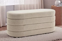 Extravagante Polsterbank VOGUE 115cm taupe Bouclé Sitzbank mit Stauraum
