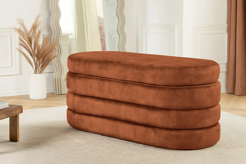 Extravagante Polsterbank VOGUE 115cm rost braun Samt Sitzbank mit Stauraum