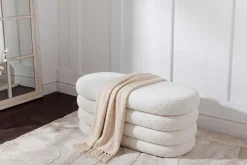 Extravagante Polsterbank VOGUE 85cm weiß Bouclé Sitzbank mit Stauraum