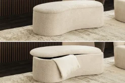 Extravagante Polsterbank ELEMENTAL 120cm champagner beige Feinstrick Bouclé mit Stauraum