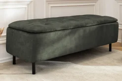 Extravagante Polsterbank EN VOGUE 120cm grün Samt mit Stauraum schwarze Metallbeine