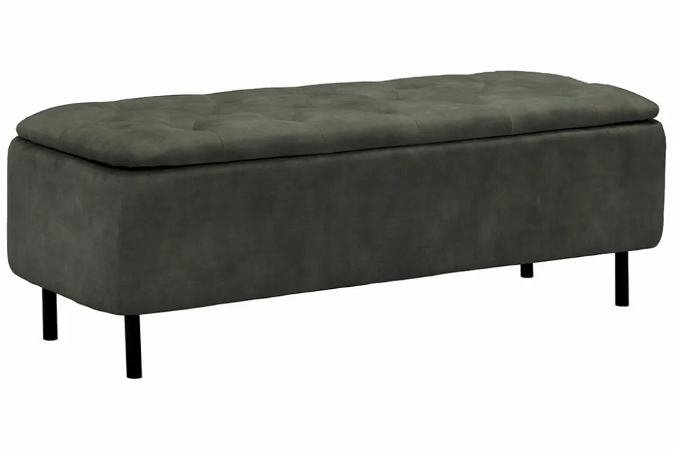 Extravagante Polsterbank EN VOGUE 120cm grün Samt mit Stauraum schwarze Metallbeine