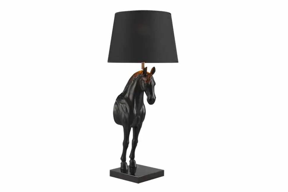 Extravagante Tischlampe BLACK BEAUTY 75cm schwarz gold Pferde-Skulptur
