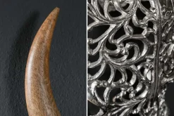 Extravagante Wanddekoration EXOTIC BULL 60cm silber Mangoholz Stierkopf