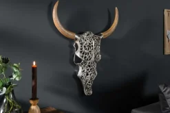 Extravagante Wanddekoration EXOTIC BULL 60cm silber Mangoholz Stierkopf