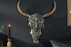 Extravagante Wanddekoration EXOTIC BULL 60cm silber Mangoholz Stierkopf
