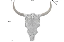 Extravagante Wanddekoration EXOTIC BULL 60cm silber Mangoholz Stierkopf