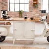Extravaganter Barschrank SCOOTER 250cm weiß Retro-Konsole Motorroller mit Mangoholz Upcycling