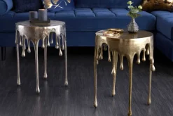 Extravaganter Beistelltisch LIQUID LINE 50cm gold Tropfen-Design Metall Aluminium rund