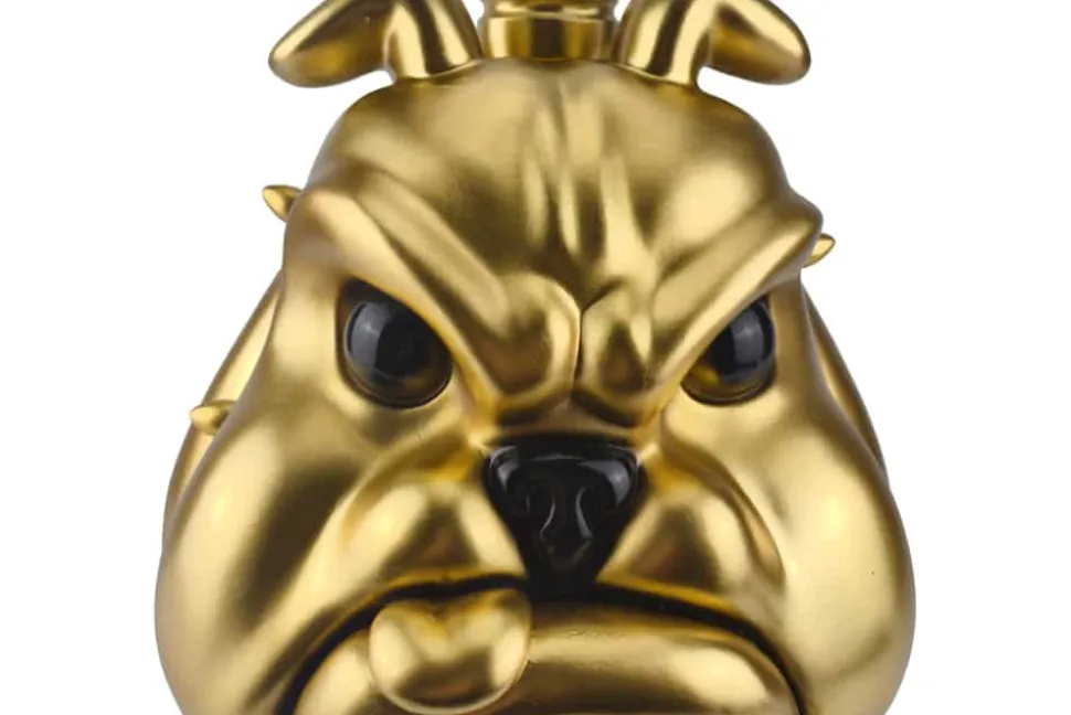 Extravaganter Couchtisch BULLDOG 55cm gold rund Hunde-Skulptur mit Glasplatte