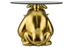 Extravaganter Couchtisch BULLDOG 55cm gold rund Hunde-Skulptur mit Glasplatte