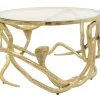 Extravaganter Couchtisch SNAKE 70cm gold rund Metall Schlangen-Skulptur Glasplatte