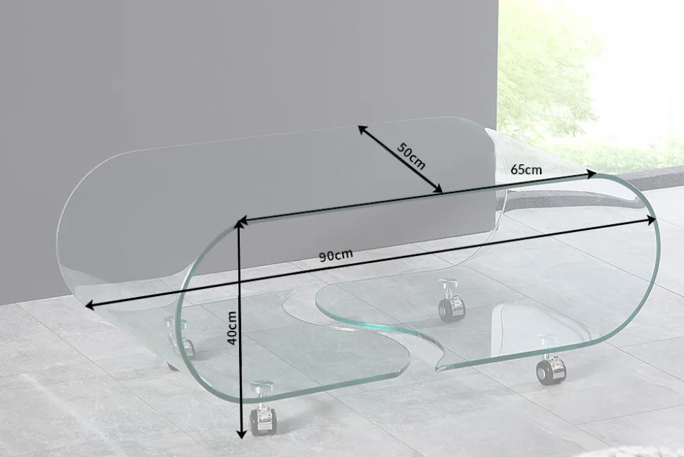 Extravaganter Glas Couchtisch FANTOME 90cm transparent