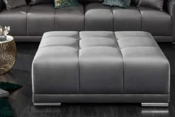 Extravaganter Hocker ELEGANCIA 110cm silbergrau Samt mit Ziersteppung
