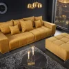 Extravaganter Hocker ELEGANCIA 110cm senfgelb Vogue Velours Samt mit Ziersteppung