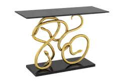 Extravaganter Konsolentisch WILDLIFE SNAKE 115cm schwarz gold Marmor Schlange Skulptur