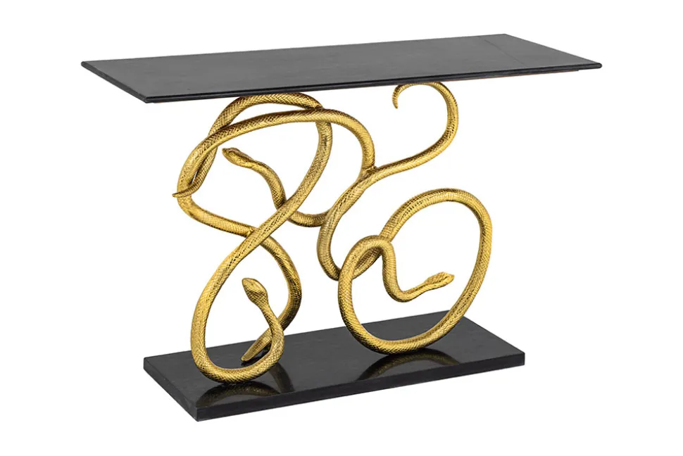 Extravaganter Konsolentisch WILDLIFE SNAKE 115cm schwarz gold Marmor Schlange Skulptur