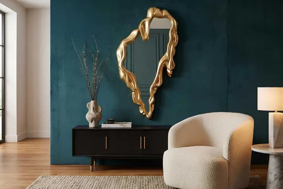 Extravaganter Wandspiegel FLUIDUM 150cm gold vertikale Aufhängung organische Form