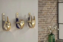 Extravagantes 3er Set Kleiderhaken FINGERS messing Metall-Aluminium Wandgarderobe
