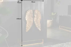 Extravagantes Highboard ANGEL 140cm schwarz Mangoholz mit goldenen Flügeln