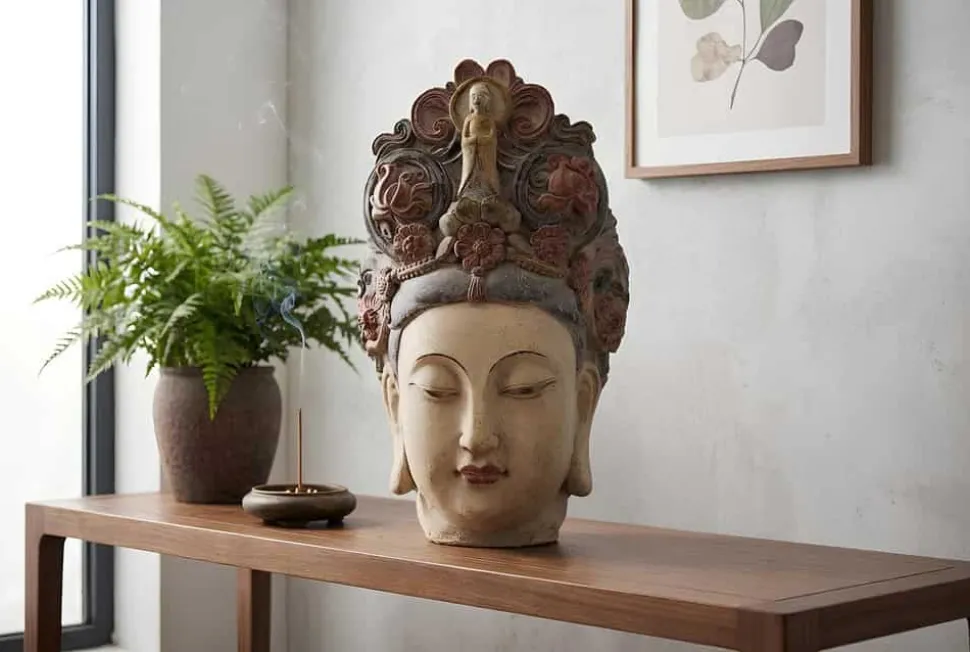 Figur BUDDHA HEAD 45cm mehrfarbig handmade Deko-Kopf Blumengöttin