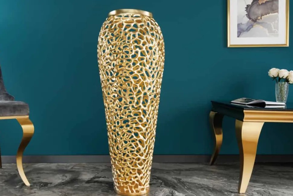 Filigrane Design XXL Vase ABSTRACT LEAF 90cm gold Handarbeit