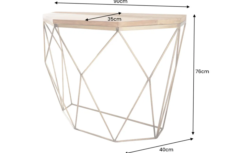 Filigrane Konsole DIAMOND 90cm Mango messing Massivholz Metall