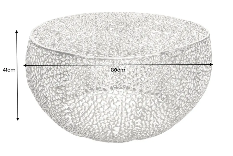 Filigraner Couchtisch LEAF 80cm silber Metall handmade Blatt-Design