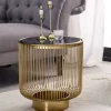 Filigraner Design Beistelltisch VARIATION 50cm gold Metall rund Schwarzglas Handarbeit