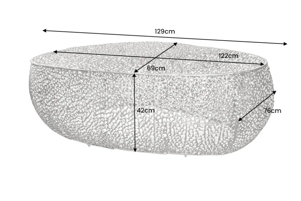 Filigraner Design Couchtisch ABSTRACT LEAF 130cm silber Handarbeit