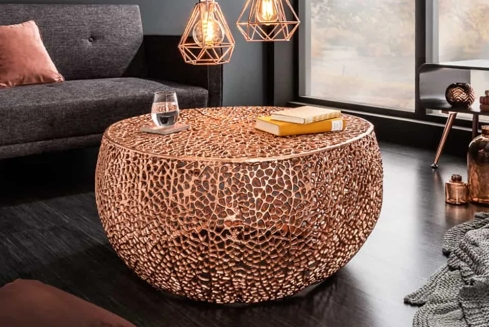 Filigraner Design Couchtisch ABSTRACT LEAF 80cm kupfer Handarbeit