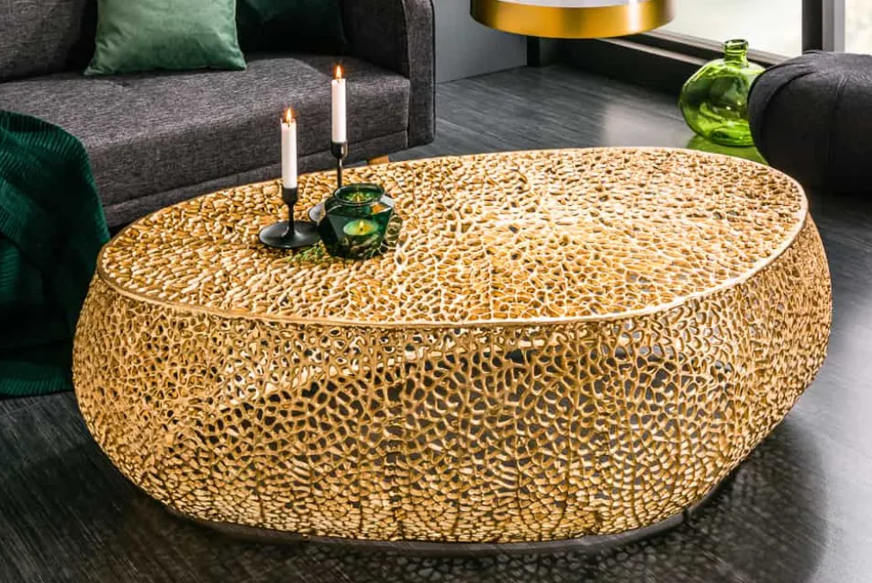 Filigraner Design Couchtisch ABSTRACT LEAF 130cm gold Handarbeit