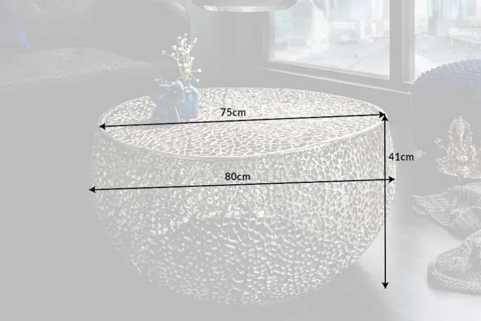 Filigraner Design Couchtisch ABSTRACT LEAF 80cm silber Handarbeit