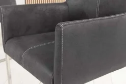 Freischwinger Stuhl SAMSON vintage grau mit Armlehne und Edelstahlrahmen
