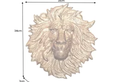 Goldene Wanddeko WILDLIFE LION 35cm gold Metall Löwenkopf-Skulptur handmade
