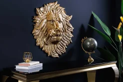Goldene Wanddeko WILDLIFE LION 60cm gold Metall Löwenkopf-Skulptur handmade