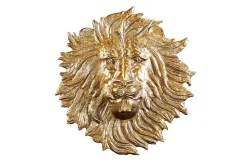 Goldene Wanddeko WILDLIFE LION 60cm gold Metall Löwenkopf-Skulptur handmade