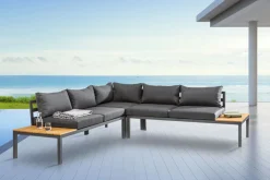 Große Garten Sitzgruppe MIAMI LOUNGE 240cm anthrazit Aluminium wetterfest Outdoor inkl. Kissen